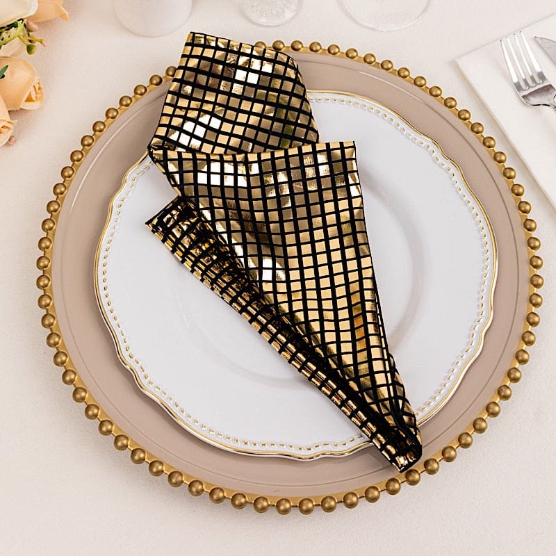 5 Black and Gold 20" x 20" Shiny Foil Cloth Dinner Napkins Disco Mirror Ball Theme NAP_25A_BLKGD
