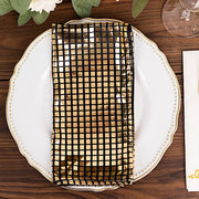 5 Black and Gold 20" x 20" Shiny Foil Cloth Dinner Napkins Disco Mirror Ball Theme NAP_25A_BLKGD