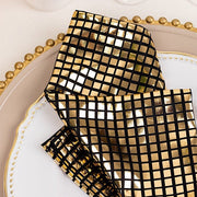 5 Black and Gold 20" x 20" Shiny Foil Cloth Dinner Napkins Disco Mirror Ball Theme NAP_25A_BLKGD