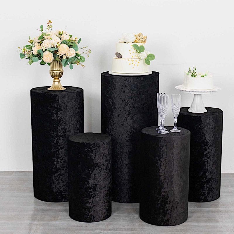 5 Crushed Velvet Cylinder Plinth Display Box Stand Covers