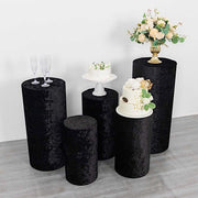 5 Crushed Velvet Cylinder Plinth Display Box Stand Covers