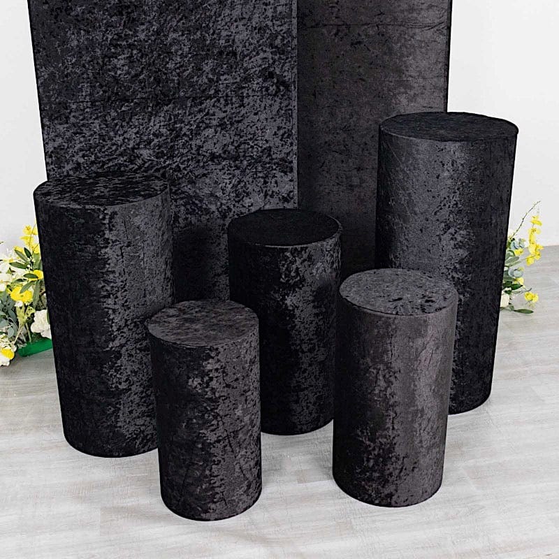 5 Crushed Velvet Cylinder Plinth Display Box Stand Covers