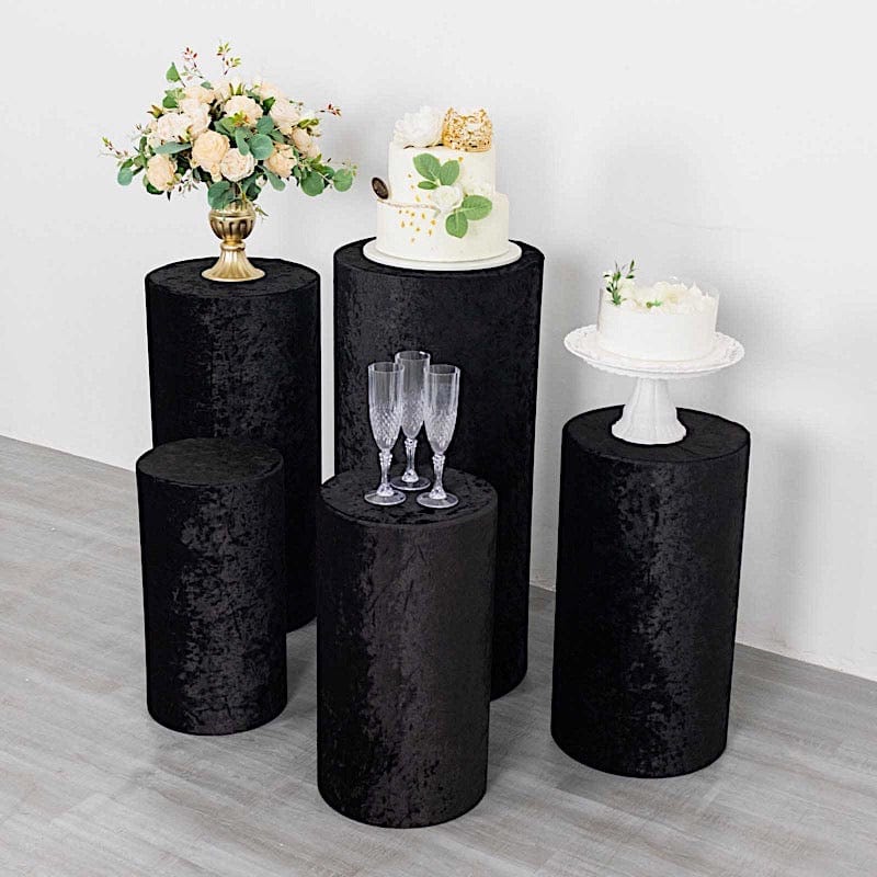 5 Crushed Velvet Cylinder Plinth Display Box Stand Covers