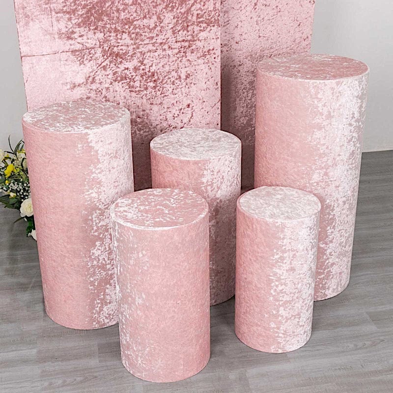 5 Crushed Velvet Cylinder Plinth Display Box Stand Covers