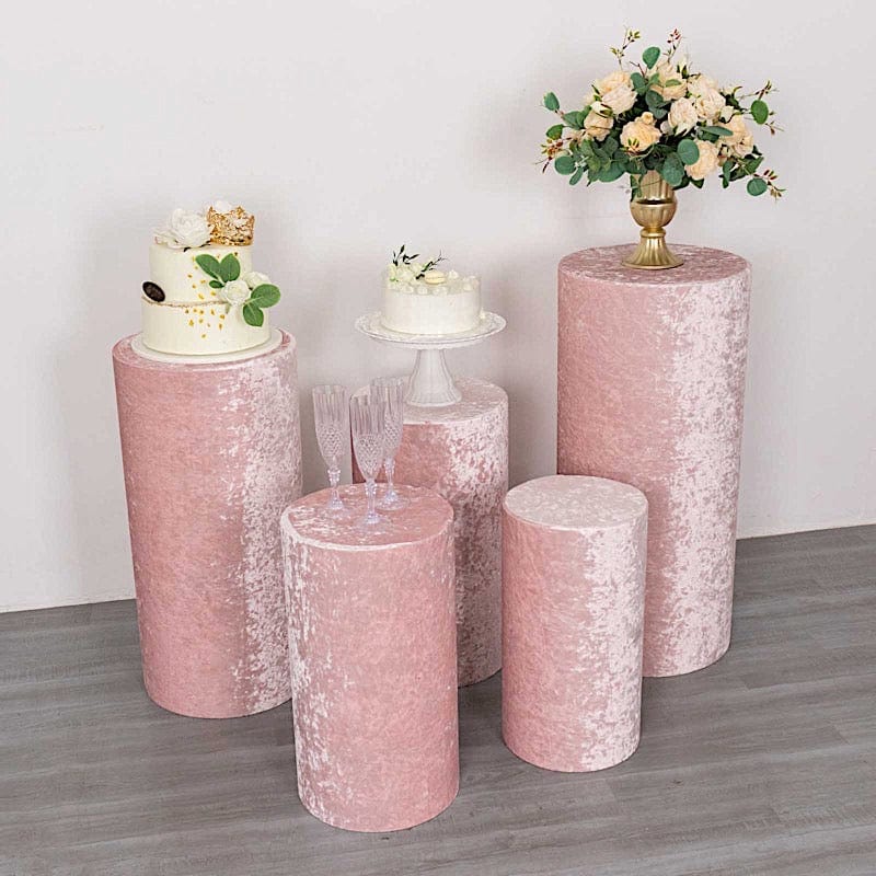 5 Crushed Velvet Cylinder Plinth Display Box Stand Covers