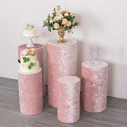 5 Crushed Velvet Cylinder Plinth Display Box Stand Covers