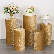 5 Crushed Velvet Cylinder Plinth Display Box Stand Covers
