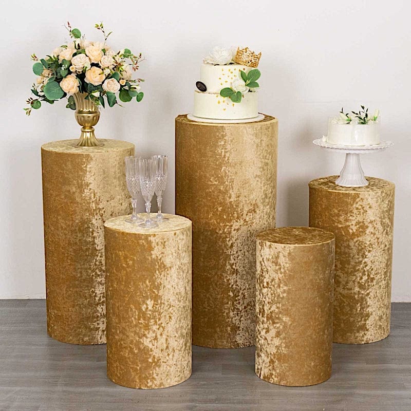5 Crushed Velvet Cylinder Plinth Display Box Stand Covers