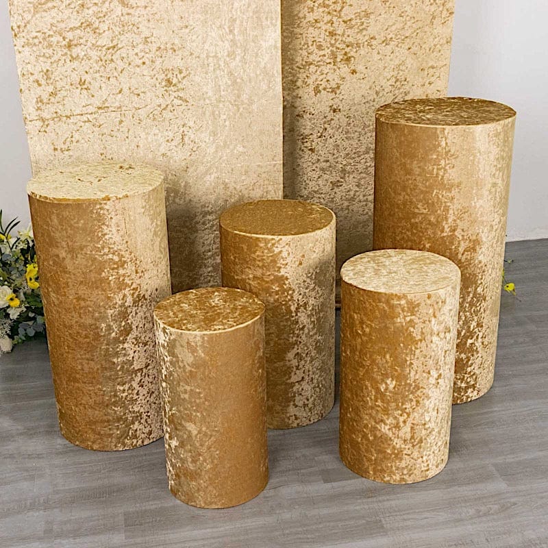 5 Crushed Velvet Cylinder Plinth Display Box Stand Covers