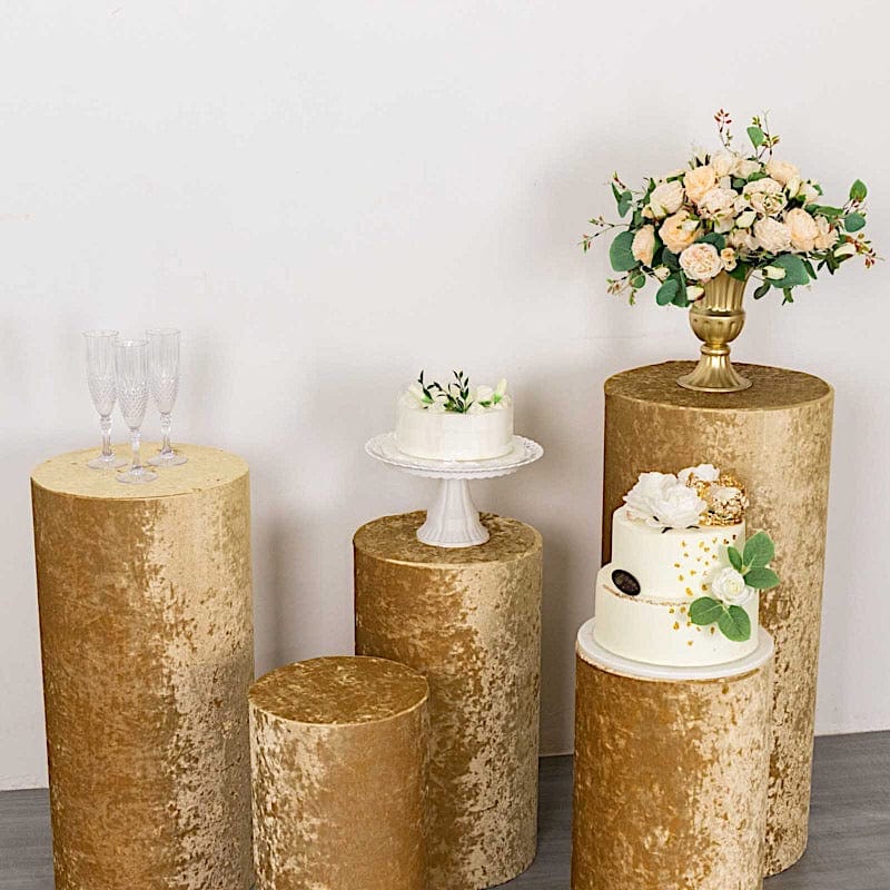 5 Crushed Velvet Cylinder Plinth Display Box Stand Covers