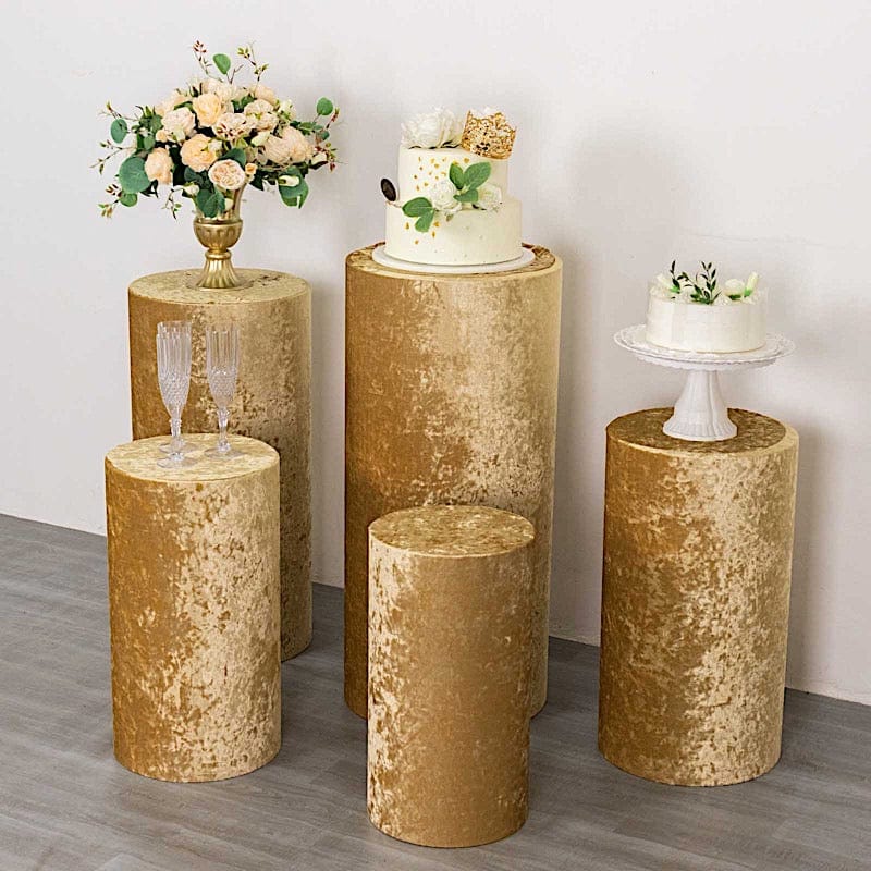 5 Crushed Velvet Cylinder Plinth Display Box Stand Covers