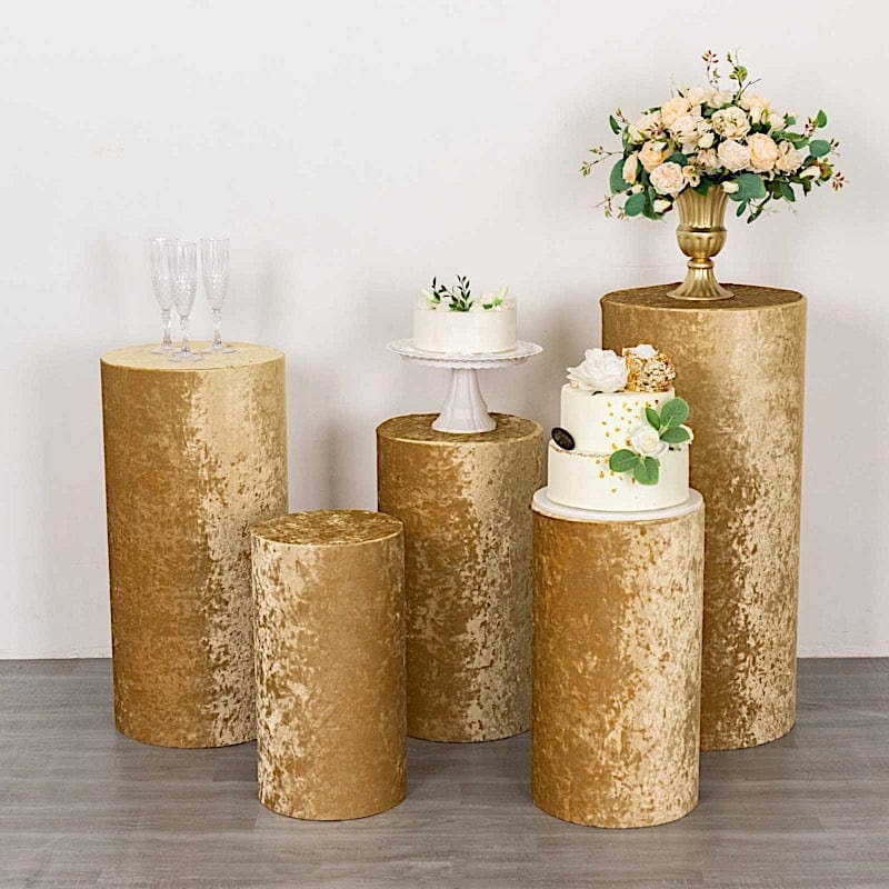 5 Crushed Velvet Cylinder Plinth Display Box Stand Covers