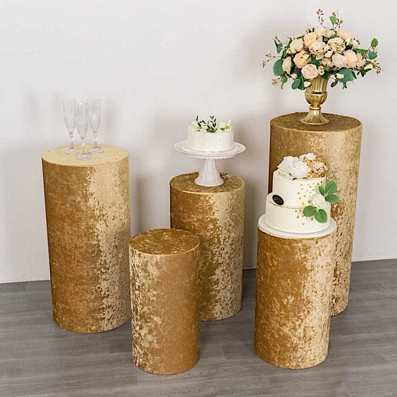 5 Crushed Velvet Cylinder Plinth Display Box Stand Covers