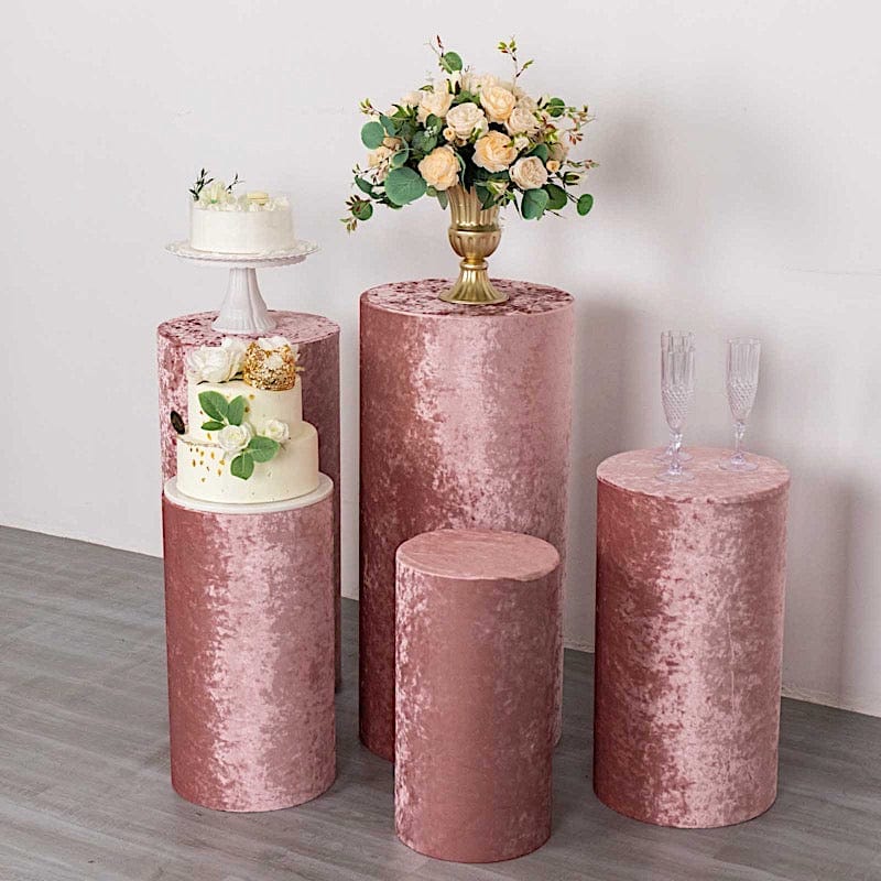 5 Crushed Velvet Cylinder Plinth Display Box Stand Covers