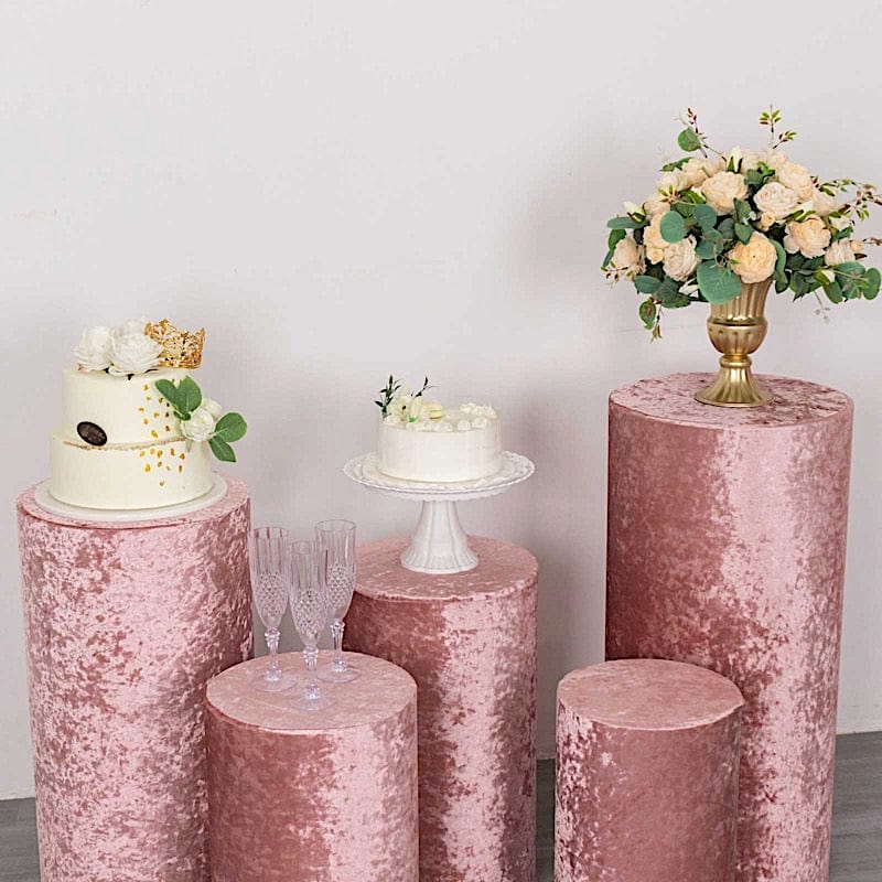 5 Crushed Velvet Cylinder Plinth Display Box Stand Covers