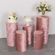 5 Crushed Velvet Cylinder Plinth Display Box Stand Covers