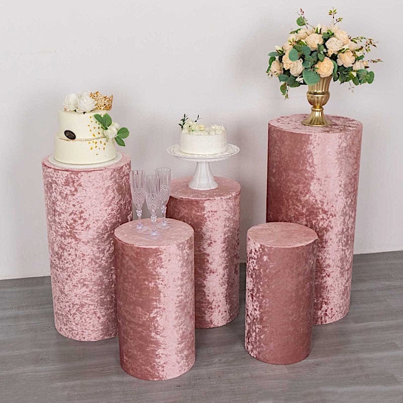 5 Crushed Velvet Cylinder Plinth Display Box Stand Covers