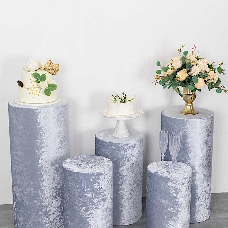 5 Crushed Velvet Cylinder Plinth Display Box Stand Covers