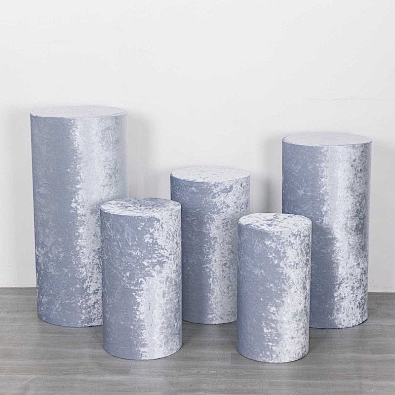 5 Crushed Velvet Cylinder Plinth Display Box Stand Covers
