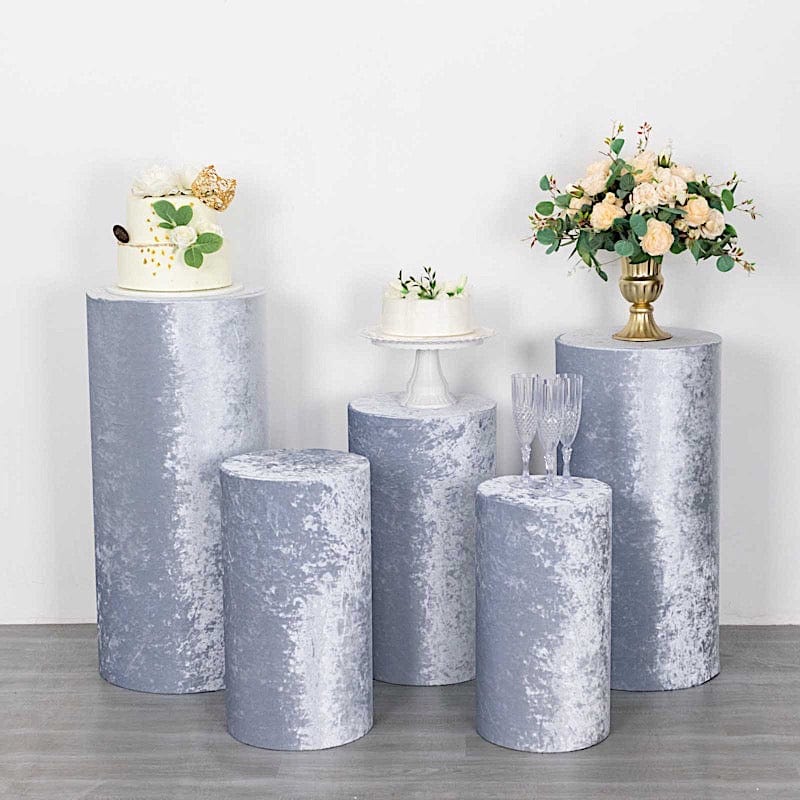 5 Crushed Velvet Cylinder Plinth Display Box Stand Covers