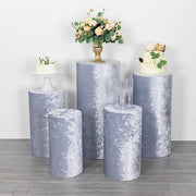 5 Crushed Velvet Cylinder Plinth Display Box Stand Covers