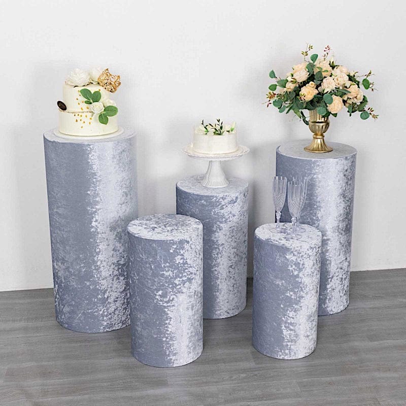 5 Crushed Velvet Cylinder Plinth Display Box Stand Covers