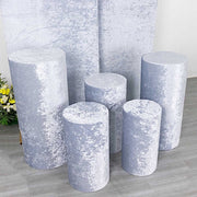 5 Crushed Velvet Cylinder Plinth Display Box Stand Covers