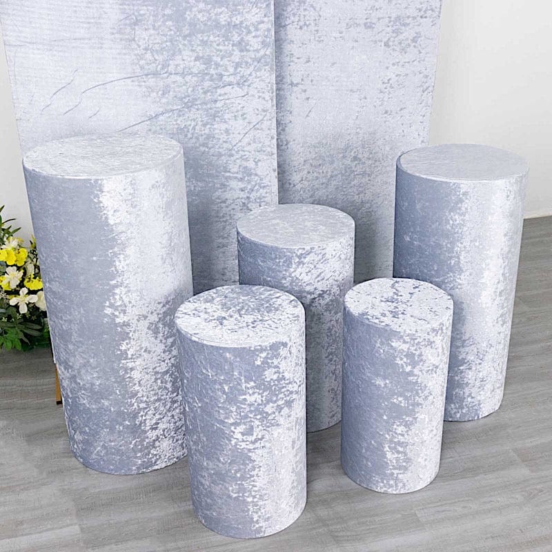 5 Crushed Velvet Cylinder Plinth Display Box Stand Covers
