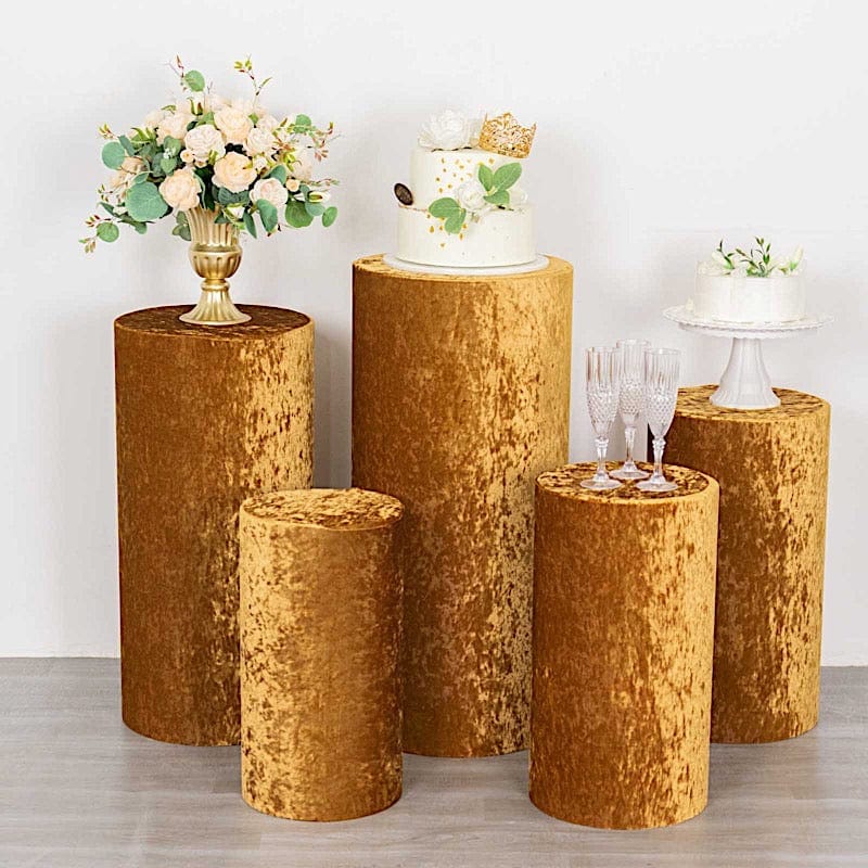 5 Crushed Velvet Cylinder Plinth Display Box Stand Covers