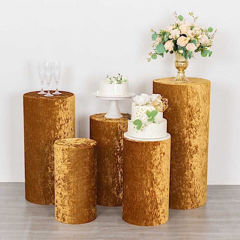 5 Crushed Velvet Cylinder Plinth Display Box Stand Covers