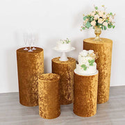 5 Crushed Velvet Cylinder Plinth Display Box Stand Covers