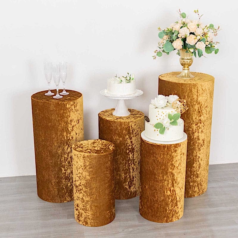 5 Crushed Velvet Cylinder Plinth Display Box Stand Covers