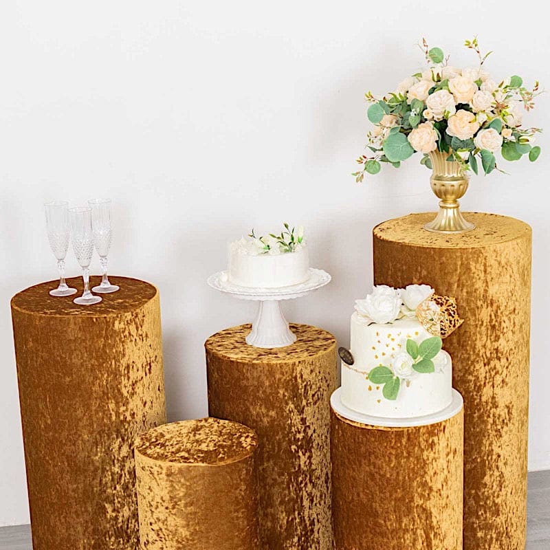 5 Crushed Velvet Cylinder Plinth Display Box Stand Covers