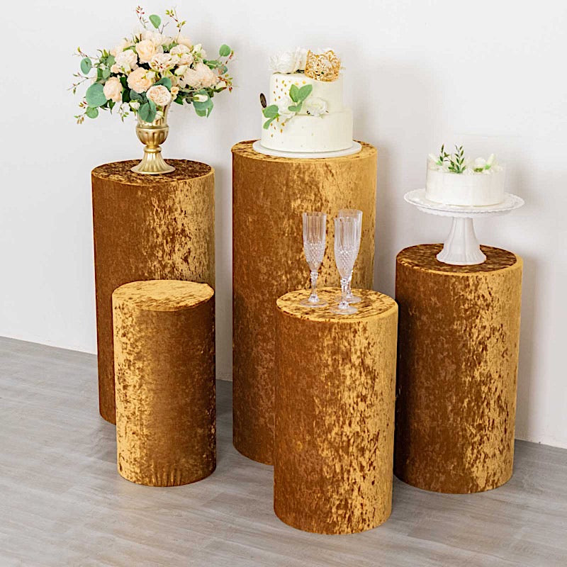 5 Crushed Velvet Cylinder Plinth Display Box Stand Covers
