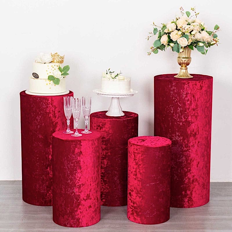 5 Crushed Velvet Cylinder Plinth Display Box Stand Covers