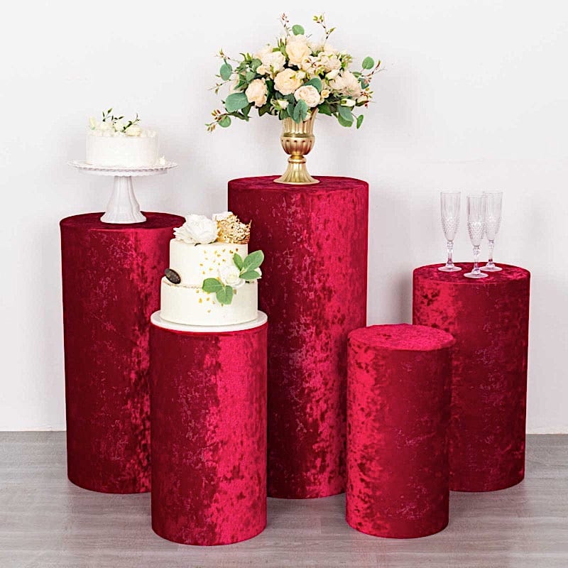 5 Crushed Velvet Cylinder Plinth Display Box Stand Covers