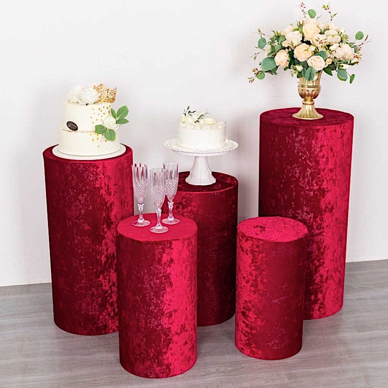 5 Crushed Velvet Cylinder Plinth Display Box Stand Covers