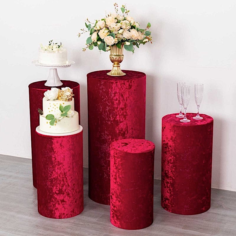 5 Crushed Velvet Cylinder Plinth Display Box Stand Covers