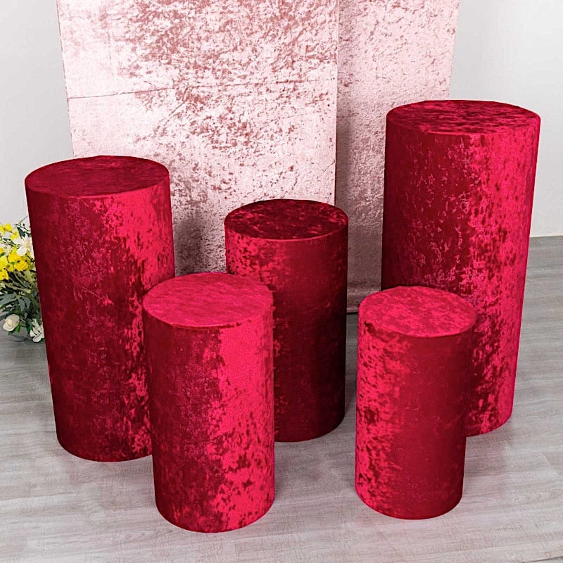 5 Crushed Velvet Cylinder Plinth Display Box Stand Covers