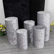 5 Crushed Velvet Cylinder Plinth Display Box Stand Covers