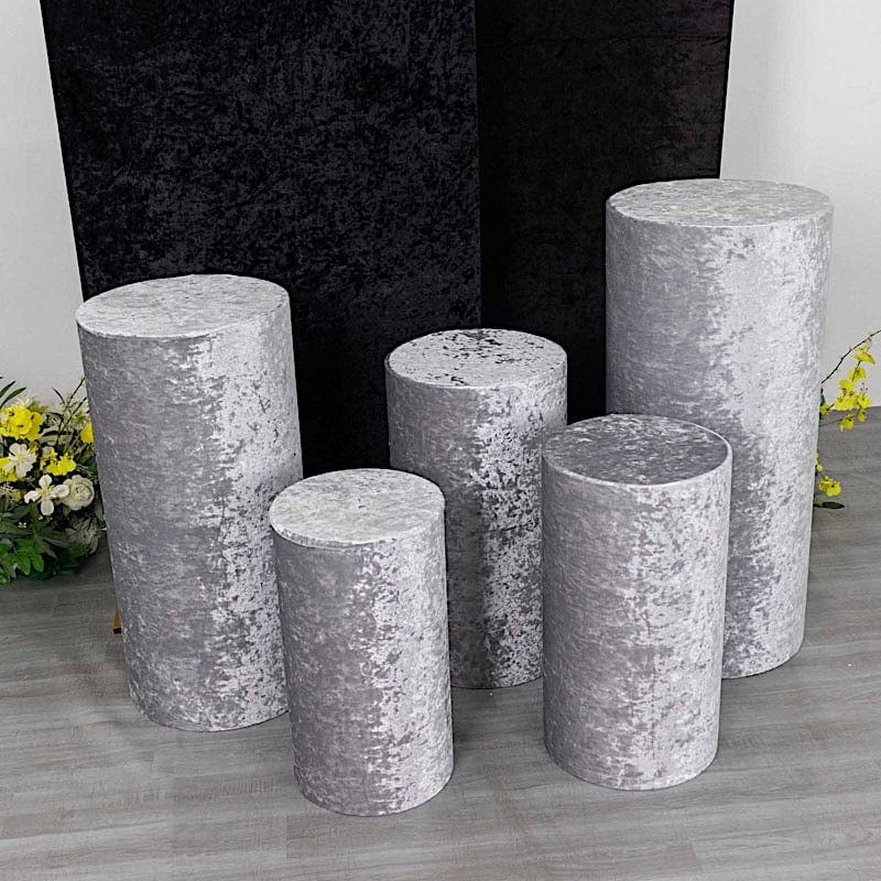 5 Crushed Velvet Cylinder Plinth Display Box Stand Covers
