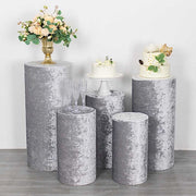 5 Crushed Velvet Cylinder Plinth Display Box Stand Covers