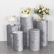 5 Crushed Velvet Cylinder Plinth Display Box Stand Covers