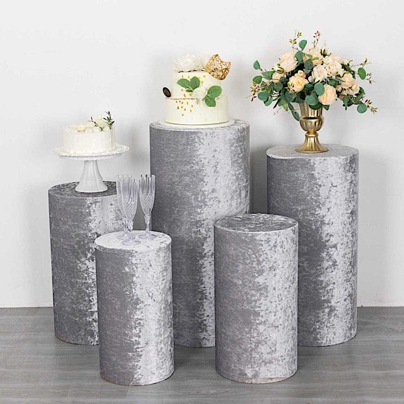 5 Crushed Velvet Cylinder Plinth Display Box Stand Covers