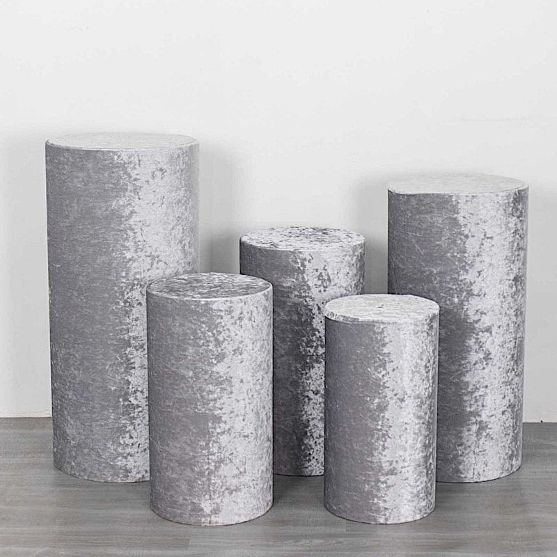 5 Crushed Velvet Cylinder Plinth Display Box Stand Covers