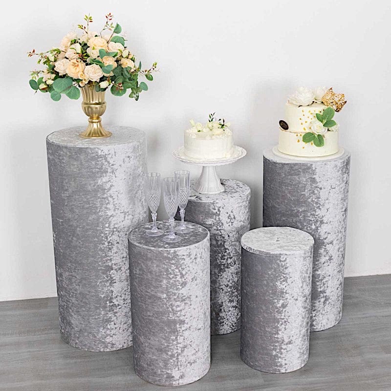 5 Crushed Velvet Cylinder Plinth Display Box Stand Covers