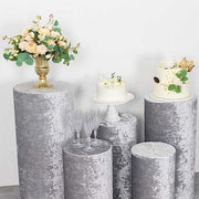 5 Crushed Velvet Cylinder Plinth Display Box Stand Covers