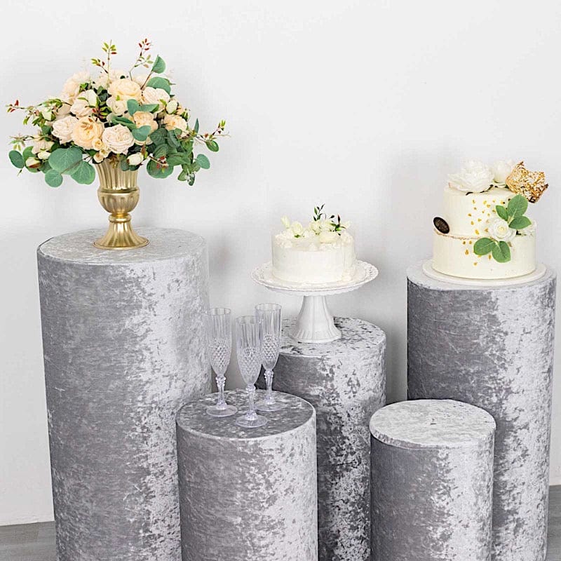 5 Crushed Velvet Cylinder Plinth Display Box Stand Covers