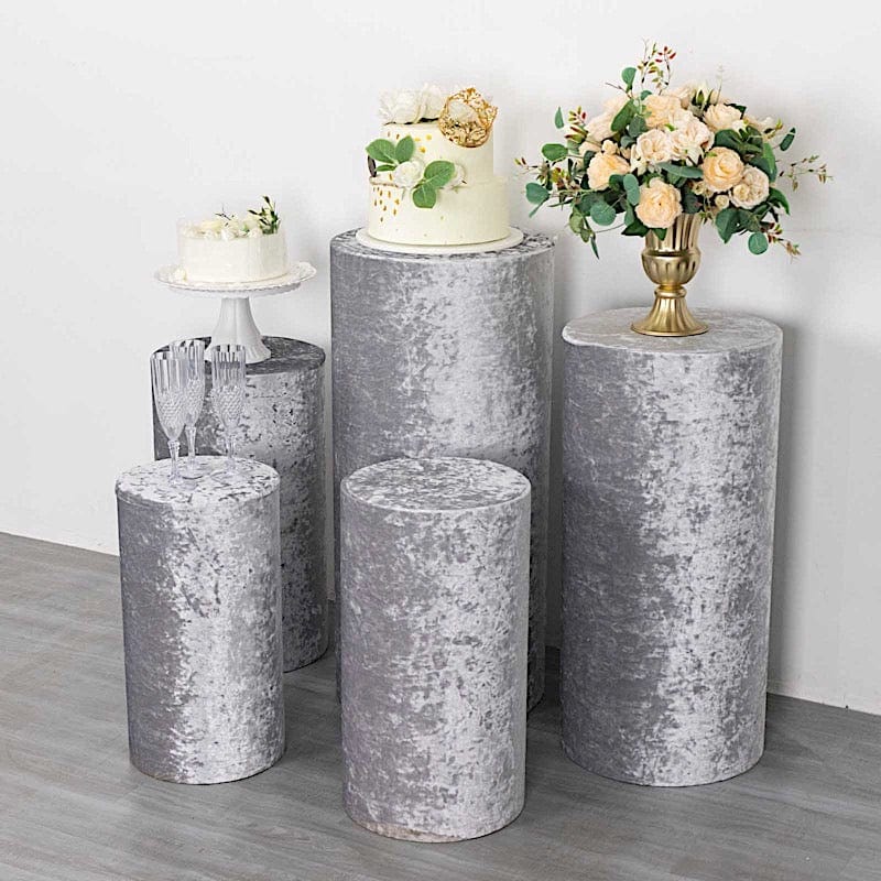 5 Crushed Velvet Cylinder Plinth Display Box Stand Covers