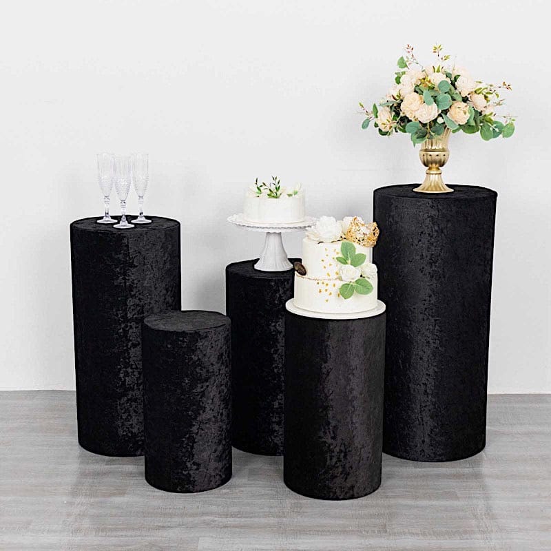 5 Crushed Velvet Cylinder Plinth Display Box Stand Covers